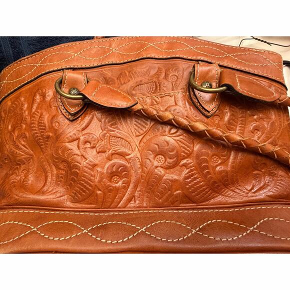 Patricia Nash Brown leather embossed purse/bag/tote braided straps tassel detail - Picture 8 of 9